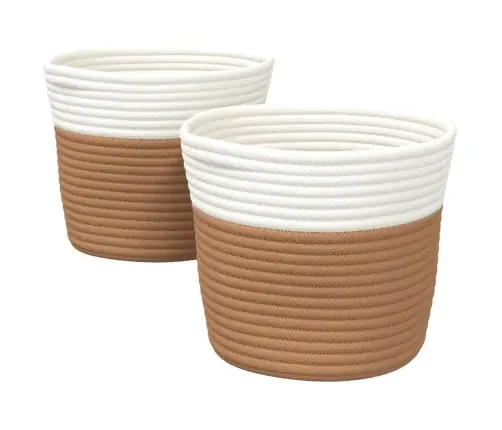 Hoiukorvid 2 Tk, Pruun Ja Valge, Ø24 X 18 cm Puuvill