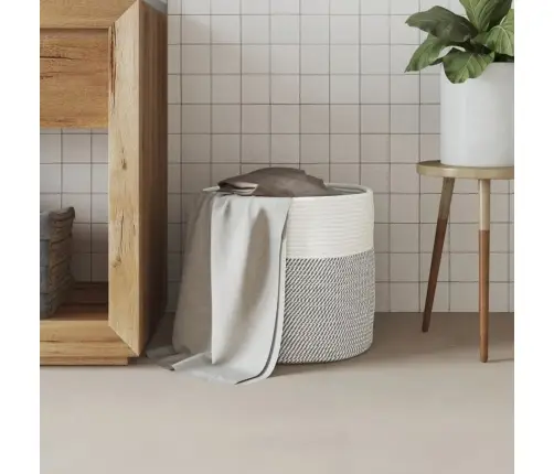 Hoiukorv, Hall Ja Valge, Ø40X35 cm Puuvill