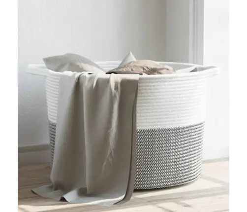 Veļas Grozs, Pelēks Un Balts, Ø55X36 Cm, Kokvilna Vidaxl