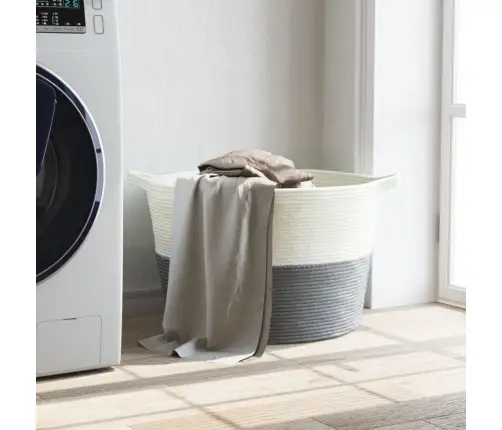 Veļas Grozs, Pelēks Un Balts, Ø60X36 Cm, Kokvilna Vidaxl