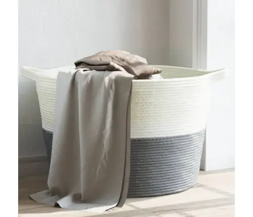 Veļas Grozs, Pelēks Un Balts, Ø60X36 Cm, Kokvilna Vidaxl