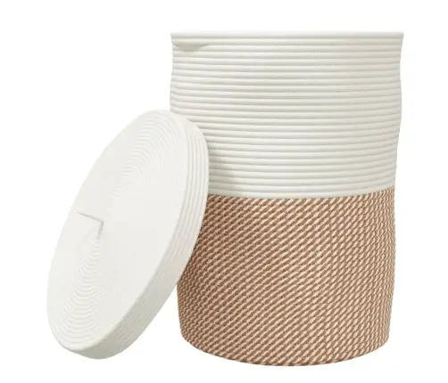 Kaanega Hoiukorv, Pruun Ja Valge, Ø37 X 50 cm Puuvill
