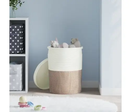 Kaanega Hoiukorv, Pruun Ja Valge, Ø37 X 50 cm Puuvill
