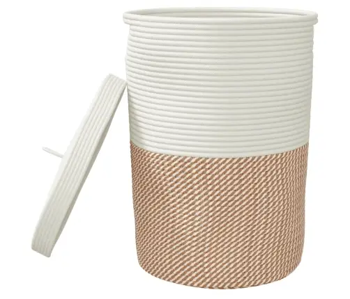 Kaanega Hoiukorv, Pruun Ja Valge, Ø37 X 50 cm Puuvill