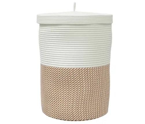 Kaanega Hoiukorv, Pruun Ja Valge, Ø37 X 50 cm Puuvill