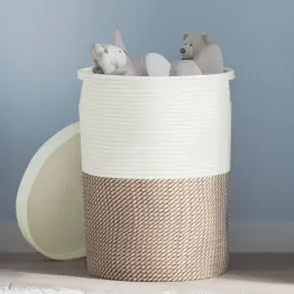 Kaanega Hoiukorv, Pruun Ja Valge, Ø37 X 50 cm Puuvill