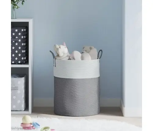 Hoiukorv, Hall Ja Valge, Ø38X46 cm Puuvill