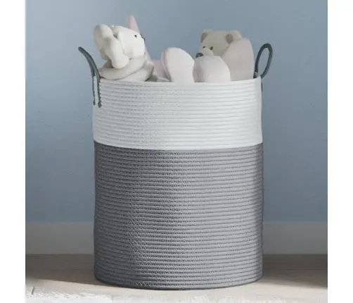 Hoiukorv, Hall Ja Valge, Ø38X46 cm Puuvill