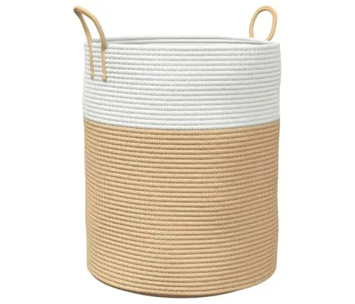 Uzglabāšanas Grozs, Bēšs Ar Baltu, Ø38X46 Cm, Kokvilna Vidaxl