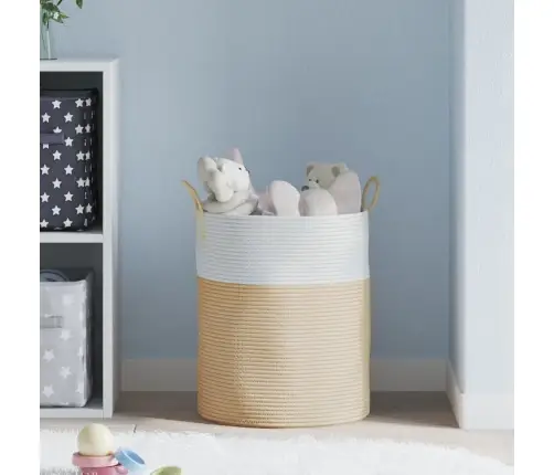 Uzglabāšanas Grozs, Bēšs Ar Baltu, Ø38X46 Cm, Kokvilna Vidaxl