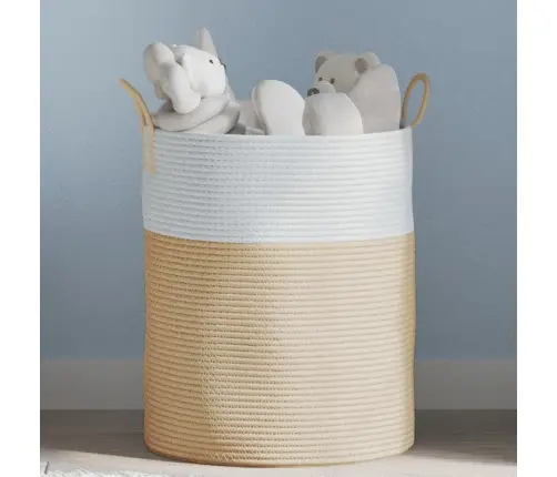 Uzglabāšanas Grozs, Bēšs Ar Baltu, Ø38X46 Cm, Kokvilna Vidaxl
