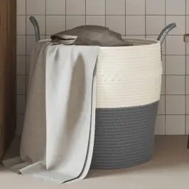 Uzglabāšanas Grozs, Pelēks Ar Baltu, Ø43X38 Cm, Kokvilna Vidaxl