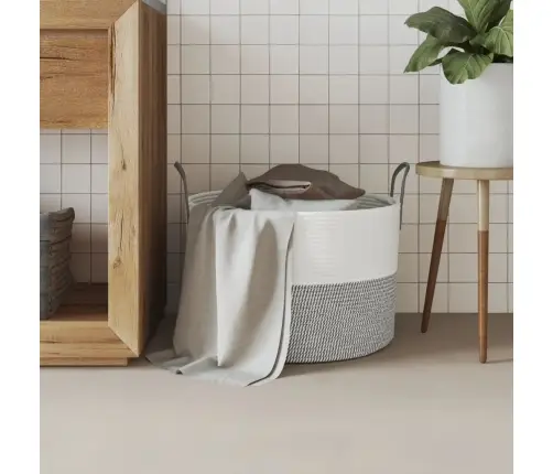 Hoiukorv, Hall Ja Valge, Ø51X33 cm Puuvill