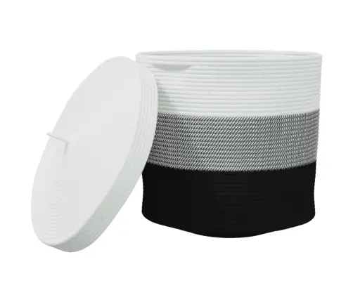 Uzglabāšanas Grozs Ar Vāku, Balts Ar Melnu, Ø40X35 Cm, Kokvilna Vidaxl