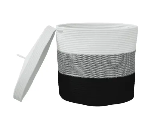 Uzglabāšanas Grozs Ar Vāku, Balts Ar Melnu, Ø40X35 Cm, Kokvilna Vidaxl