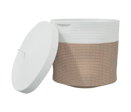 Kaanega Hoiukorv, Pruun Ja Valge, Ø40X35 cm Puuvill