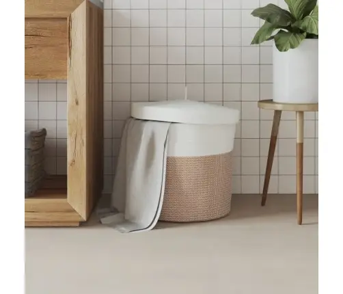 Kaanega Hoiukorv, Pruun Ja Valge, Ø40X35 cm Puuvill