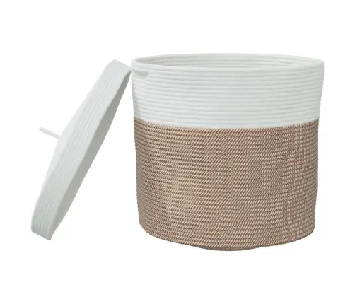 Kaanega Hoiukorv, Pruun Ja Valge, Ø40X35 cm Puuvill