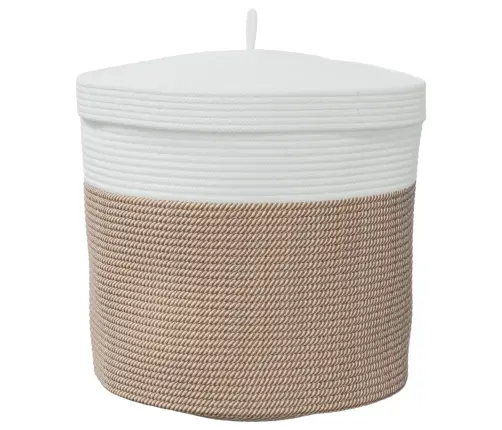 Kaanega Hoiukorv, Pruun Ja Valge, Ø40X35 cm Puuvill