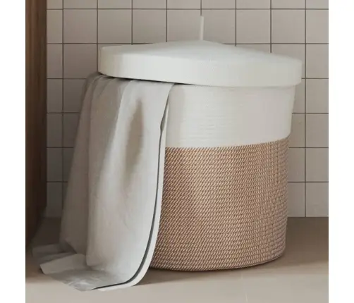 Kaanega Hoiukorv, Pruun Ja Valge, Ø40X35 cm Puuvill