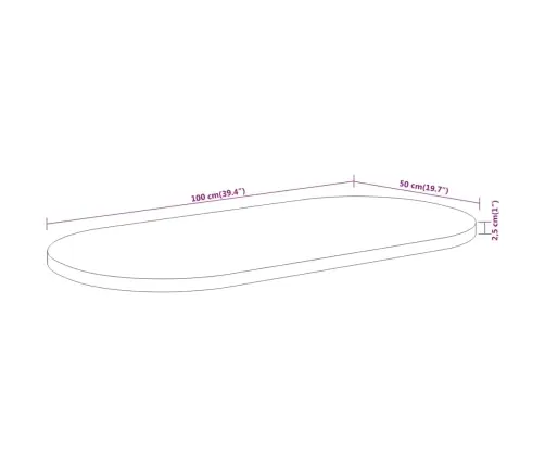 Galda Virsma, 100X50X2,5 Cm, Ovāla, Akācijas Masīvkoks Vidaxl