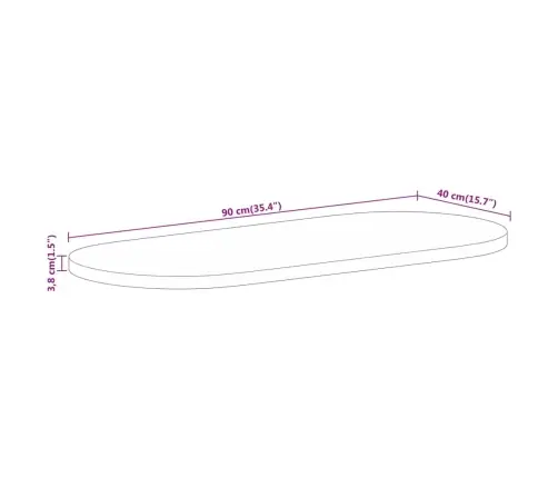 Ovaalne Lauaplaat, 90X40X3,8 cm Töötlemata Mangopuit