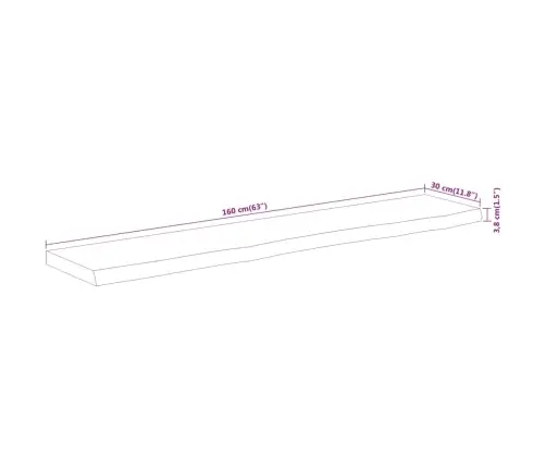 Stalviršis, 160X30X3,8cm Akacijos Masyvas, Su Gyvu Kraštu