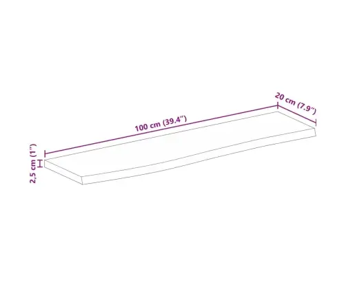 Stalviršis, 100X20X2,5cm Mango Masyvas, Su Gyvu Kraštu