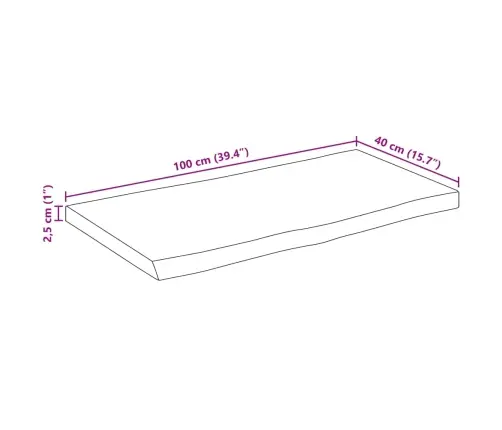 Stalviršis, 100X40X2,5cm Mango Masyvas, Su Gyvu Kraštu