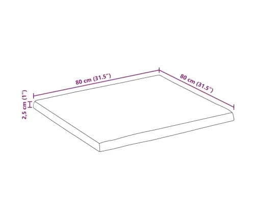 Lauaplaat, 80 X 80 X 2,5 cm Naturaalsete Servadega, Mangopuit