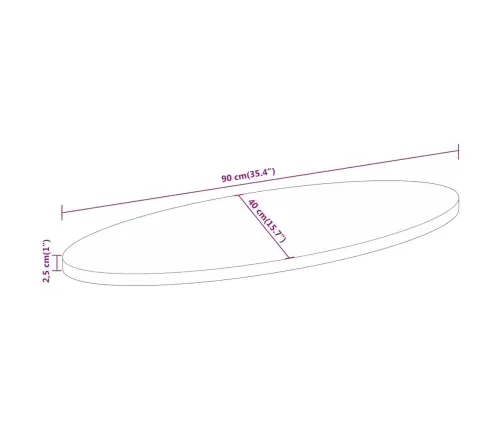 Galda Virsma, 90X40X2,5 Cm, Ovāla, Akācijas Masīvkoks Vidaxl