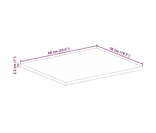 Galda Virsma, 60X50X2,5 Cm, Taisnstūra, Raupjš Mango Masīvkoks Vidaxl
