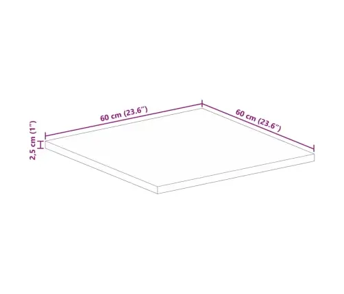 Galda Virsma, 60X60X2,5 Cm, Kvadrāta, Raupjš Mango Masīvkoks Vidaxl