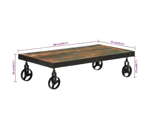 Kafijas Galdiņš Ar Riteņiem, 100X55X26Cm, Pārstrādāts Masīvkoks Vidaxl