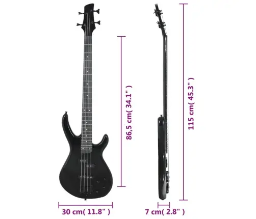Elektriskā Basģitāra Iesācējiem Ar Somu, Melna, 4/4, 46