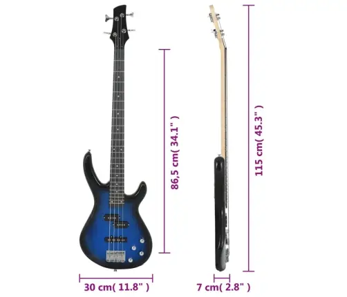 Elektriskā Basģitāra Iesācējiem Ar Somu, Zila, Melna, 4/4, 46