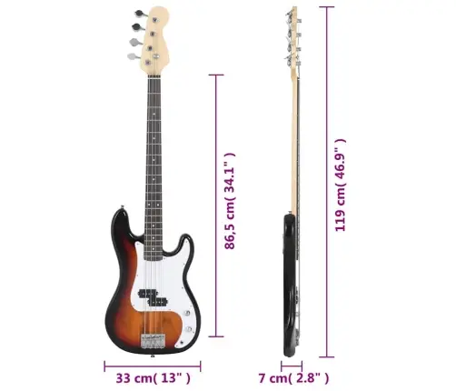 Elektrinė Bosinė Gitara Pradedantiesiems, Ruda/Balta, 4/4 46"