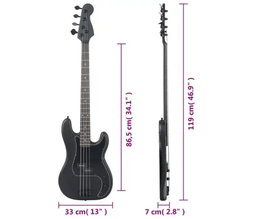 Elektrinė Bosinė Gitara Pradedantiesiems, Juoda, 4/4 46"