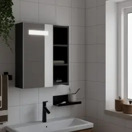 Veidrodinė Vonios Kambario Spintelė Su Led, Juoda, 45X13X52Cm