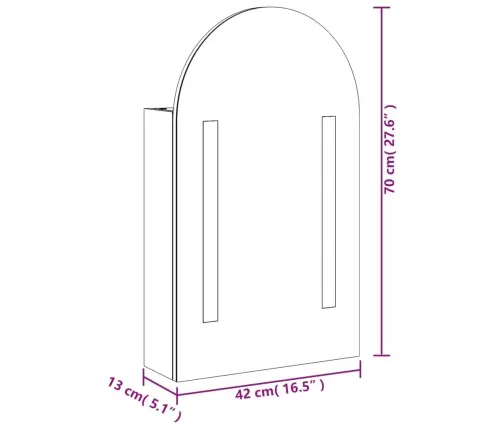 Veidrodinė Vonios Kambario Spintelė Su Led, Ąžuolo, 42X13X70Cm