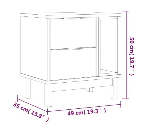Naktsskapītis Flam, 49X35X50 Cm, Priedes Masīvkoks Vidaxl