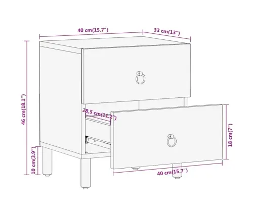 Naktinė Spintelė, 40X33X46cm Mango Medienos Masyvas
