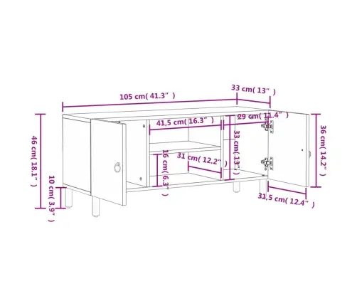 Telerikapp, 105 X 33 X 46 cm Toekas Mangopuit