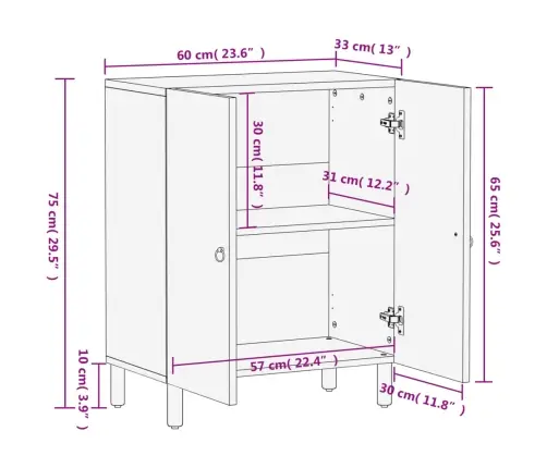 Skapītis, 60X33X75 Cm, Mango Masīvkoks  Vidaxl