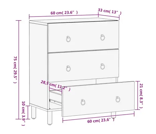 Külgkapp, 60 X 33 X 75 cm Mangopuit