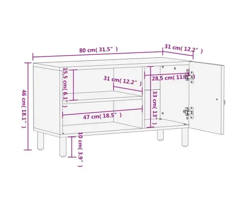 Tv Skapītis, 80X31X46 Cm, Mango Masīvkoks Vidaxl