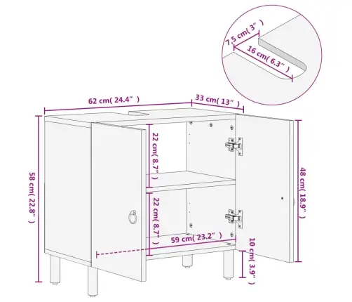 Vonios Kambario Spintelė Praustuvui, 62X33X58cm Mango Masyvas