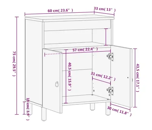 Skapītis, 60X33X75 Cm, Mango Masīvkoks Vidaxl