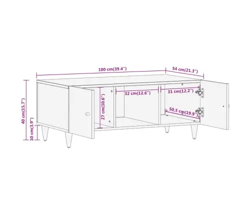 Kafijas Galdiņš, 100X54X40 Cm, Mango Masīvkoks Vidaxl