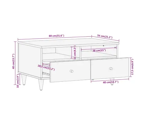 Kafijas Galdiņš, 80X54X40 Cm, Mango Masīvkoks Vidaxl